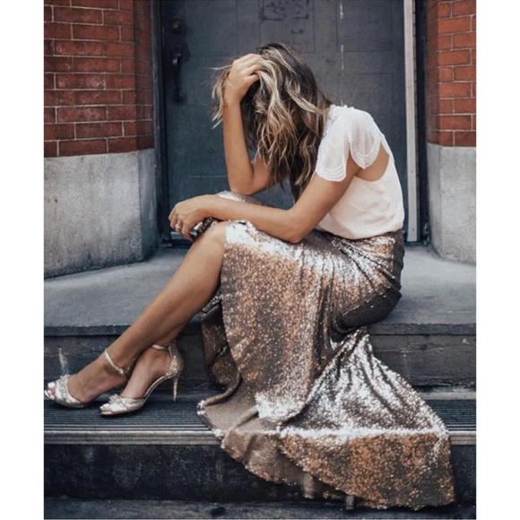 BHLDN Jenny Yoo Cosmos Gold Sequin Skirt Size 0 - Picture 2 of 8